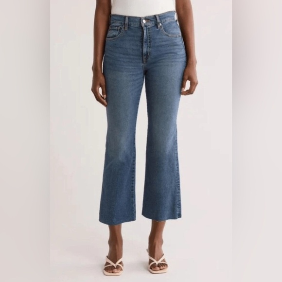 Etica Anthropologie Anya High Rise Modern Flare Cropped Jean Raw Hem Sz 29 NWT - Picture 1 of 8